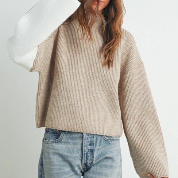 Paulina Two-Toned Turtleneck Sweater | Women's Fall and Winter Sweater | Beige - Picture 7 of 9